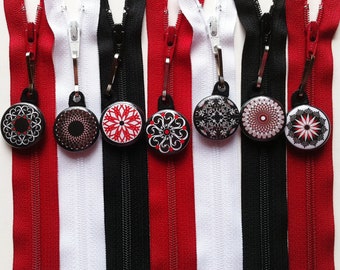 Zipper Pulls- Black, White, and Red Collection- New Designs- Clip on to any pouch, purse, backpack, sweatshirt or bag