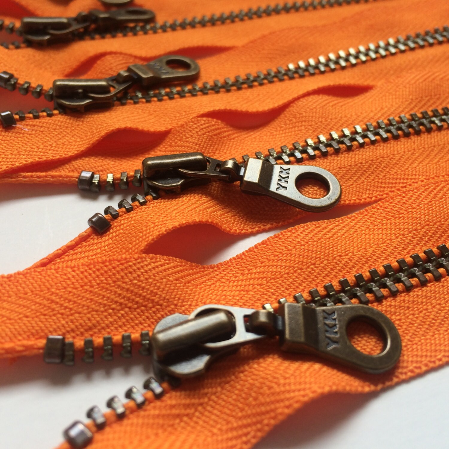 Metal Teeth Zippers- 12 Inch YKK Antique Brass Donut Pull Number