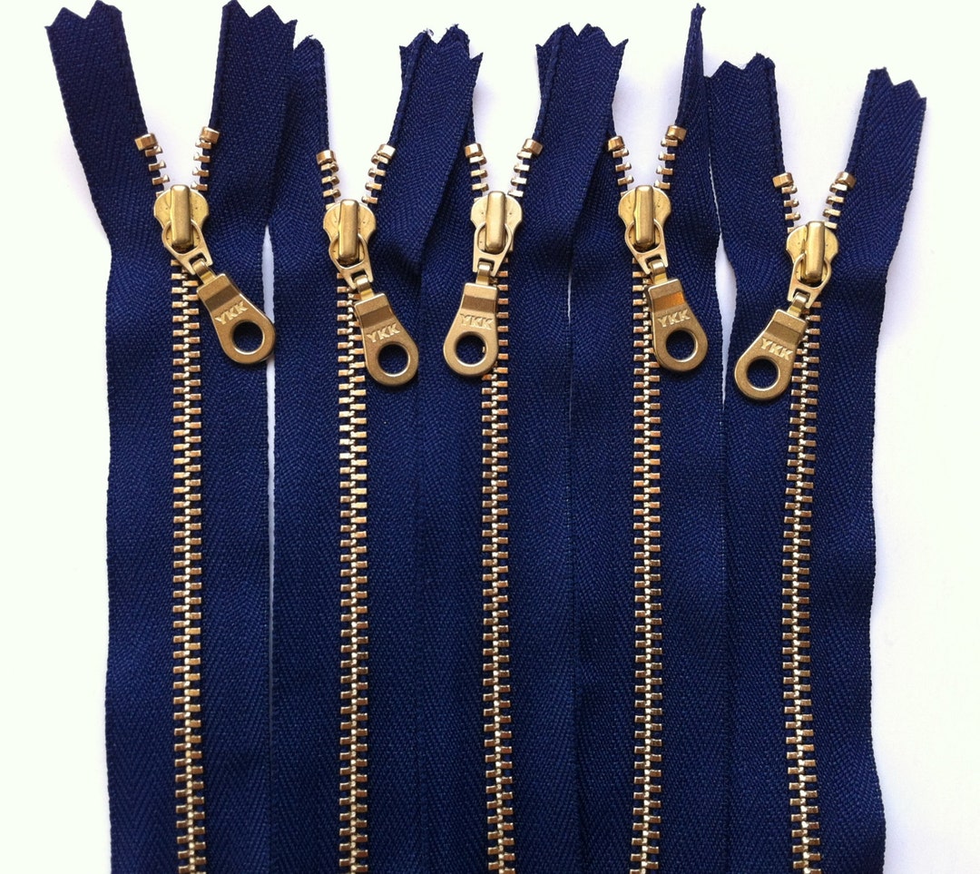 Metal Teeth Zippers YKK Brass Teeth and Donut Pull Navy 919 5 Pieces