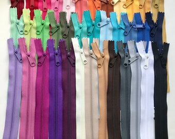 YKK Zippers- 37 Piece LABELED Sampler Set- One of each color of our 4.5 Long Pull YKK Purse and Handbag Zippers