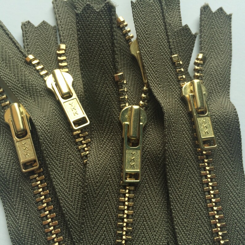 YKK Brass Metal Zippers Dark Army Green 5 Pieces Color 242 Etsy