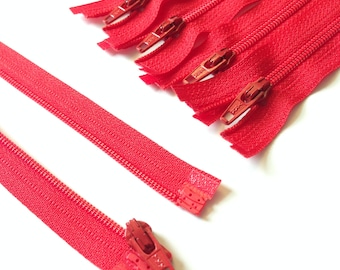 Cherry Red 3mm Nylon Coil YKK Separating Zippers Color 820- 5 pcs- Available in 5,6,7,10 and 14 inches