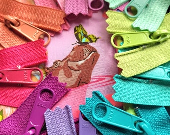 New GLOW Ykk Zipper Sampler Set  - bright fun colors to match your favorite fabrics- available in 3mm standard coil and 4.5 long pull