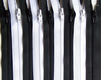 Black and White 9 Inch Ykk Zipper Bundle 20 Zippers