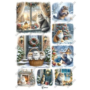 Descarga digital de gatos juguetones para decoupage - Tamaño A4 - Escena invernal - Scrapbooking #RP0025