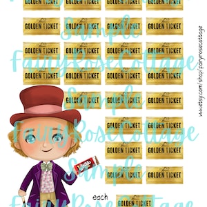 May include: A printable chart featuring Willy Wonka, a chocolate bar, and a goal tracker with multiple golden tickets. The chart includes the text "My Goal $" and "each GOLDEN TICKET equals $".