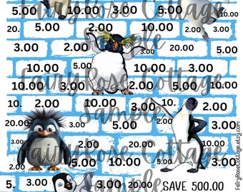 Savings Challenge, Penguin Savings Game, Savings Tracker, PDF Instant Download