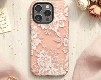 Lace iPhone Case, Blush Pink Romantic Vintage Flower Aesthetic Galentine's Day & Valentine Gift, Self-Love MagSafe Cover 13, 14, 15, 16, 17