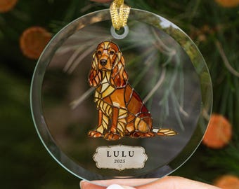 Custom Pet Photo Ornament Stained Glass Effect, Personalized Dog or Cat Portrait Name & Year, Beveled Glass Christmas Gift for Mom and Dad