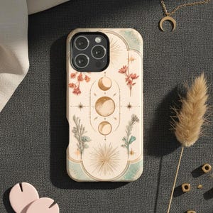 Floral Tarot Oracle Card iPhone Case for Her - Celestial Sun Crescent Moon Astrology Style Halloween Gift MagSafe 13-17 Plus Pro Max Cover