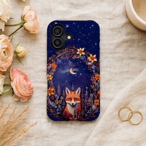 Celestial Fox iPhone Case, Mystic Forest Woodland Animal Art, Her Whimsical Floral Boho Oracle Style Gift, Durable MagSafe Compatible Style