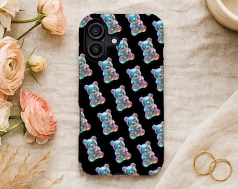 Gummy Bear iPhone Case, Iridescent Holographic Pattern, Playful Kawaii Aesthetic Gift for Her, Durable and MagSafe Compatible Everyday Style