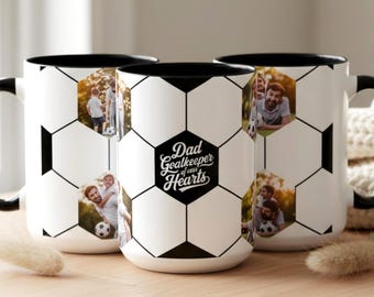 Soccer Dad Photo Mug Gift from Kids or Wife, Goalkeeper of Our Hearts, Personalized Soccer Coffee Cup, Meaningful Fathers' Day Keepsake Gift