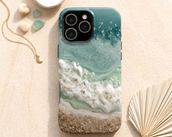 Ocean Shore Phone Case Gift for Her, Aerial Beach Foam Design, iPhone Samsung Galaxy Pixel Tough Cover, Coastal Water Wave MagSafe Accessory