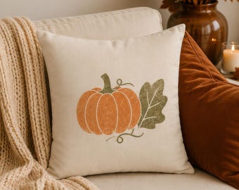 Minimal Pumpkin Pillow Cover, Neutral Fall Decor, Rustic Autumn Throw Pillowcase, Vintage Distressed Cushion Case, Cozy Thanksgiving Decor
