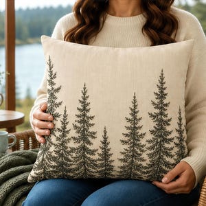 Pine Tree Pillow Cover, Rustic Cabin Chic Throw Pillowcase, Woodland Forest Lodge Home Decor, Cabincore Cushion Case Cozy Lake House Gift