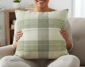 Green Beige Plaid Pillow Cover,  Neutral Throw Pillowcase, Modern Farmhouse Cushion Case, Soft Check Pattern Decor, Organic Neutral Accent