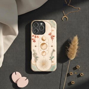 Floral Tarot Oracle Card iPhone Case for Her - Celestial Sun Crescent Moon Astrology Style Halloween Gift MagSafe 13-17 Plus Pro Max Cover