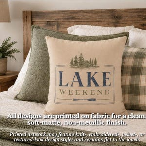 Lake Weekend Pillow Cover, Rustic Lake House Throw Pillowcase, Cabin Cottage Lodge Decor, His & Hers Cabincore Home Accent Cushion Case Gift image 4