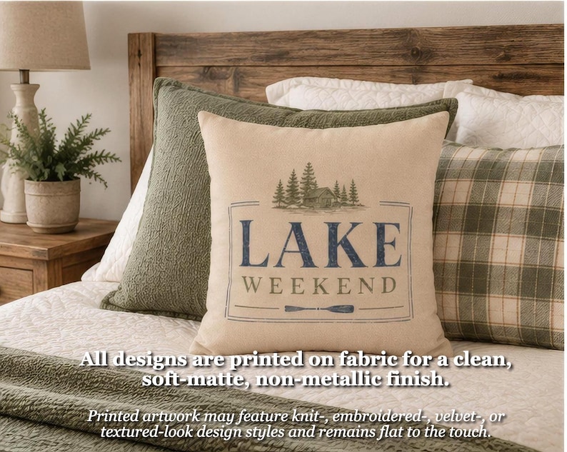 Lake Weekend Pillow Cover, Rustic Lake House Throw Pillowcase, Cabin Cottage Lodge Decor, His & Hers Cabincore Home Accent Cushion Case Gift image 4