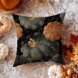 Celestial Pumpkin Pillow Cover, Decorative Cushion, Autumn Leaves Throw Case, Spooky Season Halloween Gothic Gift, Living Room Pillowcase