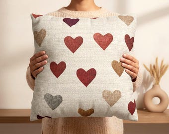 Multicolor Heart Pillow Cover, Valentine's Day Home Decor, Cute Heart Cushion Case, Cozy Neutral Decorative Throw, Gift for Her & Galentines