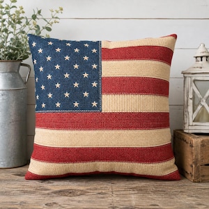 american flag pillow cover vintage americana patriotic farmhouse red white blue throw pillow