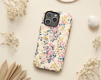 Ditsy Floral iPhone Case for Soft Romantic Aesthetic, Delicate Vintage Flower Pattern, Feminine Minimal Style MagSafe Protective Cover Gift