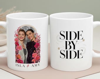 Personalized Side by Side Photo Mug, Custom Friendship Coffee Cup, Sister Bond Gift, Long Distance Friend Keepsake, Meaningful Together Gift