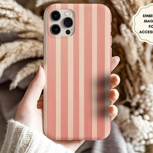 Pink Pinstripe iPhone Case for Her Stylish Best Friend Wife Minimalist Striped Preppy Birthday Gift Magsafe Phone Cover 13-16 Plus Pro Max