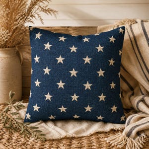 Navy Star Pillow Cover, Americana Decor, Vintage Coastal Farmhouse Throw Pillowcase, Rustic Patriotic Stars Cushion, USA Home Accent Gift