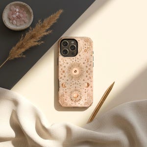 Tarot Card iPhone Case for Her - Celestial Sun and Crescent Moon Aesthetic, Witchy Halloween Gift, MagSafe 13 14 15 17 Plus Pro Max Cover