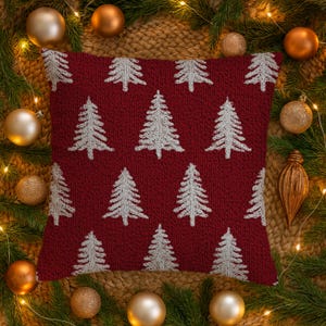 White Christmas Trees Pillow Cover with Knit Effect, Cabin Chic Cushion Case, Luxe Holiday Decor, Decorative Rustic Winter Pillowcase Gift