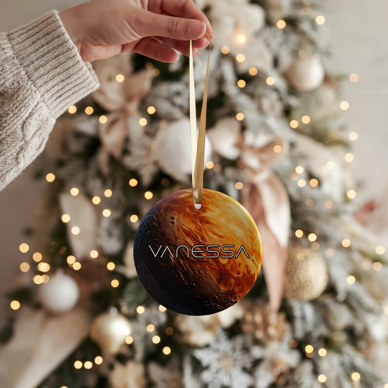 A space gift ornament of planet Venus with a custom name.