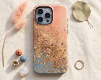 Glitter Phone Case Gift for Her, Printed Pink Gold Confetti Design, iPhone Samsung Galaxy Pixel MagSafe Tough Cover, Cute Sparkly Aesthetic