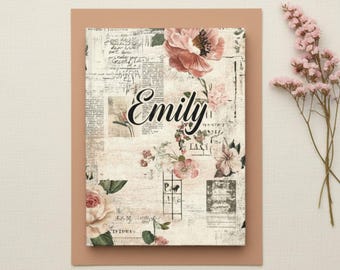 Personalized Floral Paper Journal with Name, Vintage Botanical Hardcover Notebook, Cottagecore Gift for Valentine’s Day, Birthday, Christmas