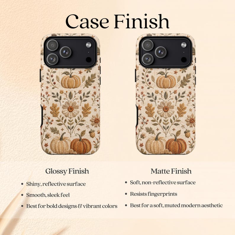 Faux Embroidered Pumpkin Phone Case, Autumn Bird Floral iPhone Cover, Cottagecore Fall Design for Samsung Galaxy Pixel MagSafe Tough Case image 6