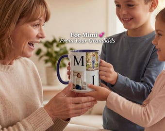 Gift for Mimi Photo Mug from Grandkids or Daughter, Personalized Grandma Coffee Cup, Custom Family Collage Keepsake Meaningful Gift for Her