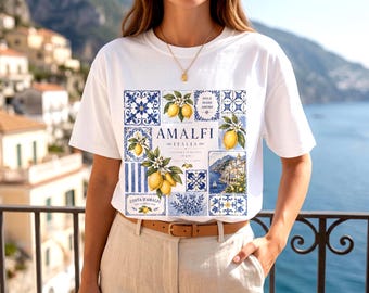 Amalfi Tile Lemon Shirt, Italy Vacation Outfit, Italian Ceramic Mediterranean Pattern T-Shirt Coastal Europe Amalfi Coast Top Gift for Women