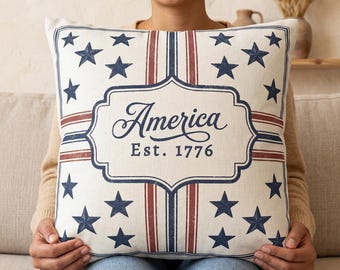 America 250 Pillow Cover, Patriotic Stars and Stripes, Classic Americana Throw Pillowcase, Est 1776 Decor, July 4th Heritage Cushion Case