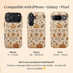 Faux Embroidered Pumpkin Phone Case, Autumn Bird Floral iPhone Cover, Cottagecore Fall Design for Samsung Galaxy Pixel MagSafe Tough Case image 5
