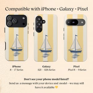 Nautical Phone Case, Yellow Stripe Sailboat, Coastal Grandmillennial iPhone Samsung Galaxy Pixel Cover, Beach House Summer Aesthetic Gift image 5