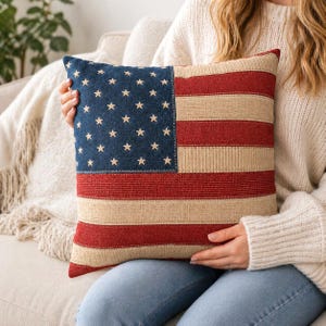 American Flag Pillow Cover, Vintage Americana Decor Patriotic Throw Pillowcase, Farmhouse 4th of July Rustic USA Cushion Independence Day image 3