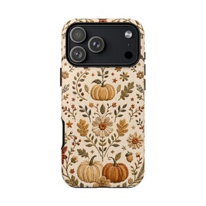 Faux Embroidered Pumpkin Phone Case, Autumn Bird Floral iPhone Cover, Cottagecore Fall Design for Samsung Galaxy Pixel MagSafe Tough Case image 7