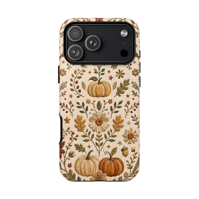 Faux Embroidered Pumpkin Phone Case, Autumn Bird Floral iPhone Cover, Cottagecore Fall Design for Samsung Galaxy Pixel MagSafe Tough Case image 7