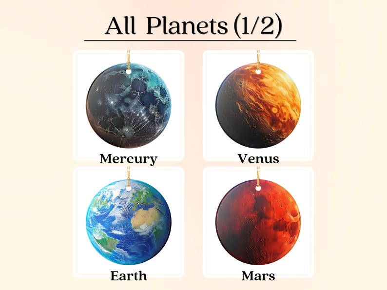 All space gift planet ornaments - Mercury, Venus, Earth and Mars.