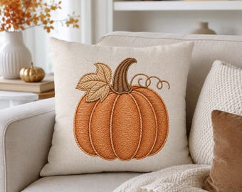 Faux Embroidered Pumpkin Pillow Cover, Neutral Fall Throw Pillowcase, Cozy Farmhouse Autumn Home Decor Cute Rustic Pumpkin Cushion Case Gift