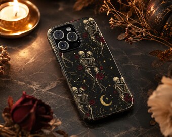 Skeleton Lover Phone Case, Halloween Gothic Rose Celestial iPhone Cover, Dark Academia Romantic Fall Samsung Galaxy Pixel MagSafe Tough Gift