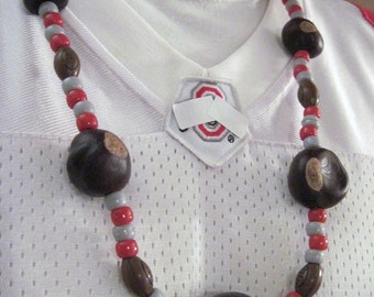 Real Ohio Buckeye Necklace with Football beads