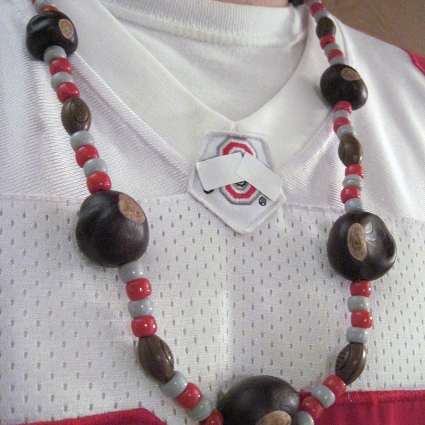 Real Ohio Buckeye Necklace with Football beads